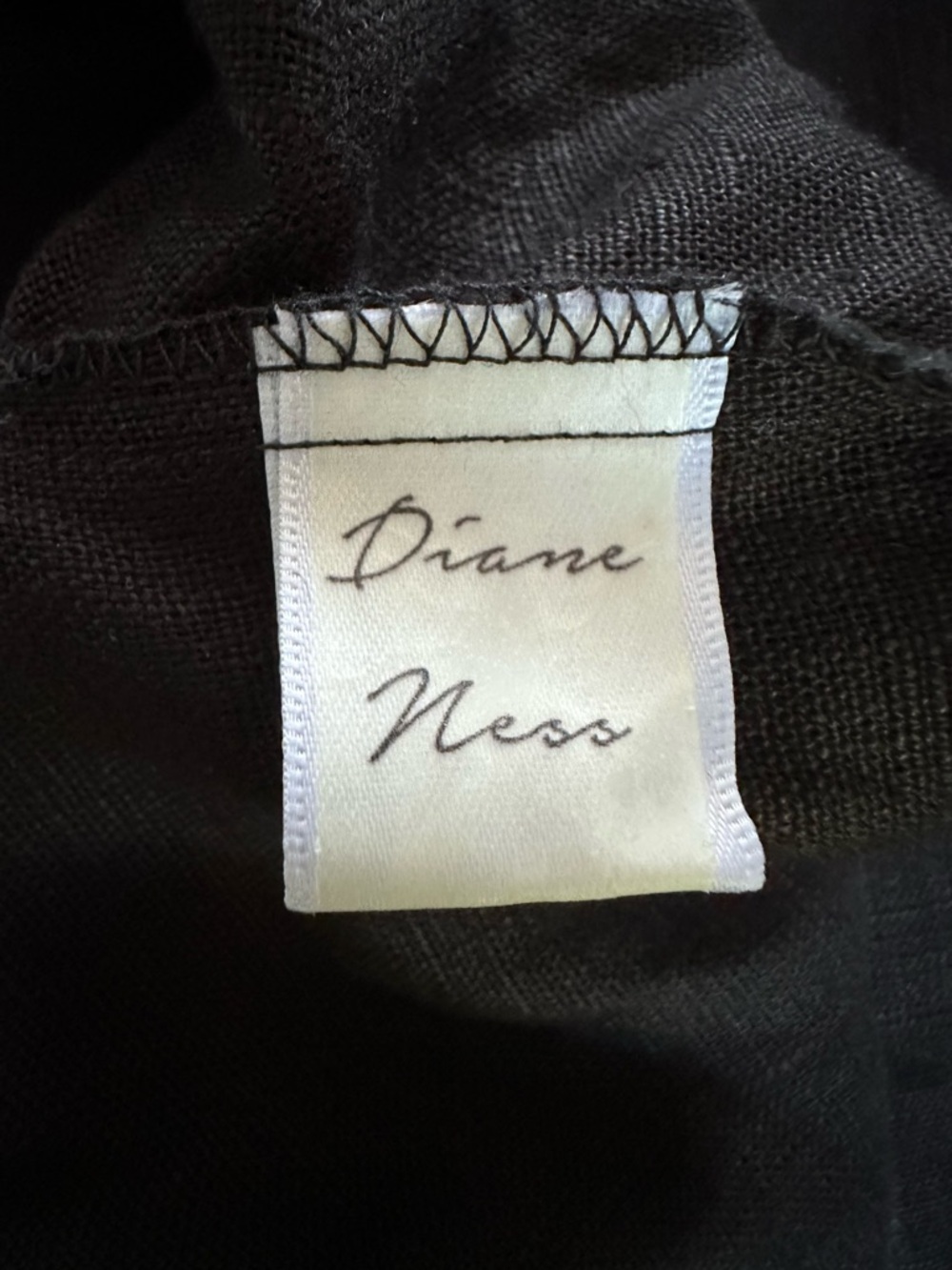 Diane Ness Art To Wear Black Linen Shift Dress Handmade USA Ruched Hem Pockets - Picture 12 of 13